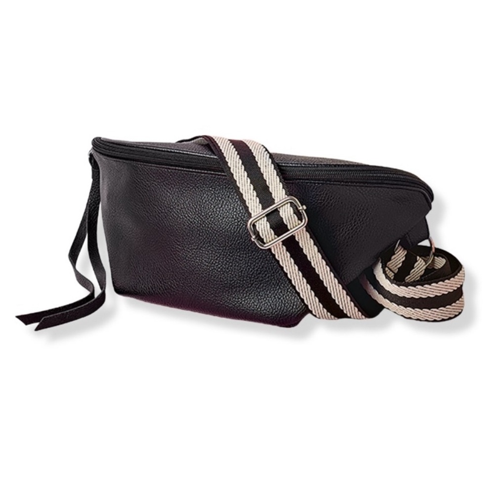 NEW WITH TAGS | Black Crossbody Bag With Striped Strap|